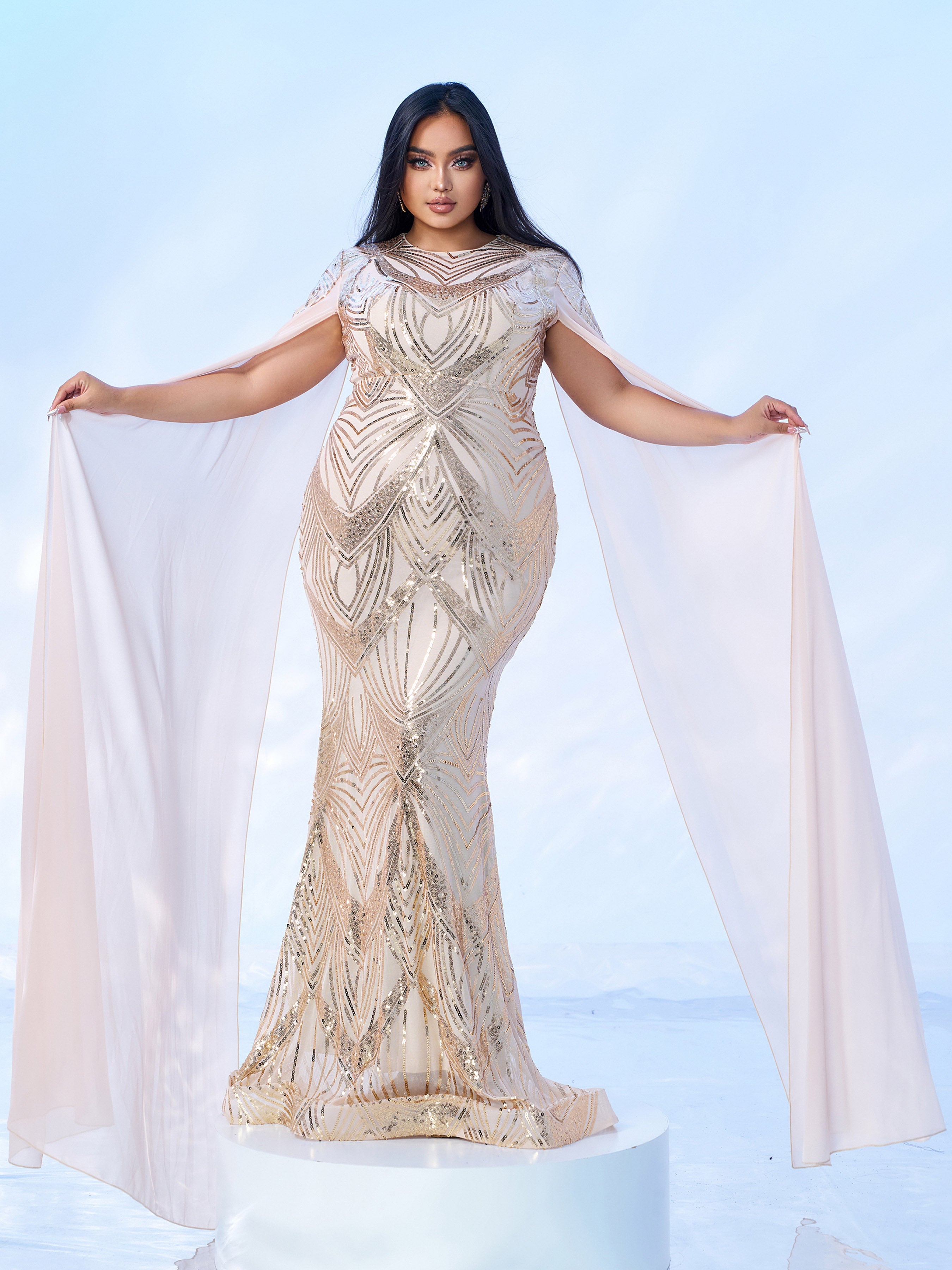 Plus Size Cold Shoulder Beaded Chain Cocktail Dress