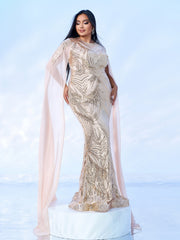 Plus Size Cold Shoulder Beaded Chain Cocktail Dress
