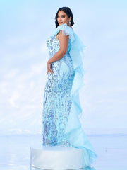 Plus Off Shoulder Ruffled Seuqin Mermaid Prom Dress