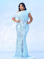 Plus Off Shoulder Ruffled Seuqin Mermaid Prom Dress