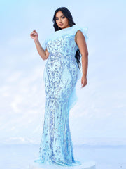 Plus Off Shoulder Ruffled Seuqin Mermaid Prom Dress
