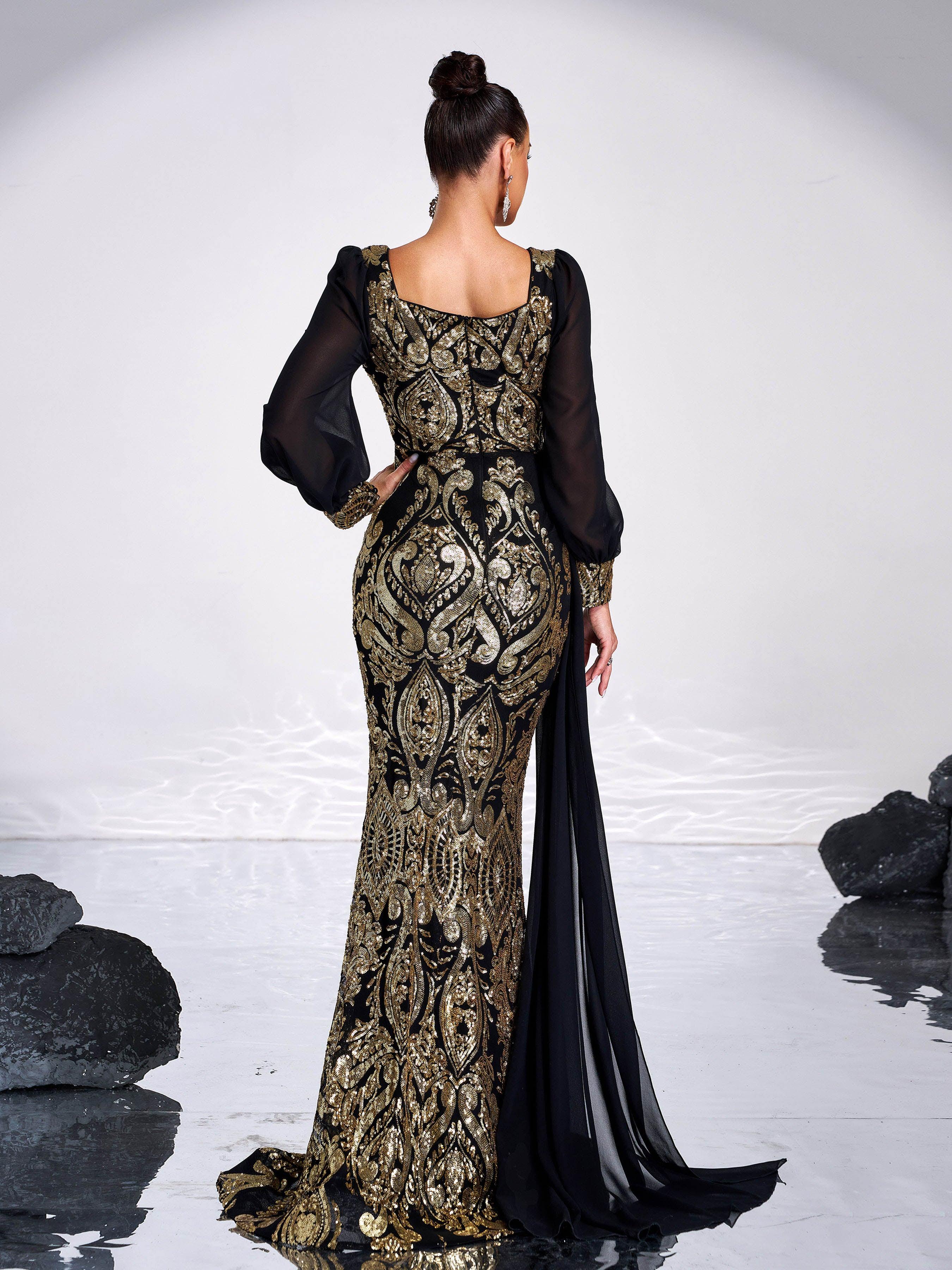 Luxurious Black & Gold Embroidered Gown