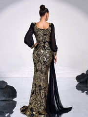 Luxurious Black & Gold Embroidered Gown