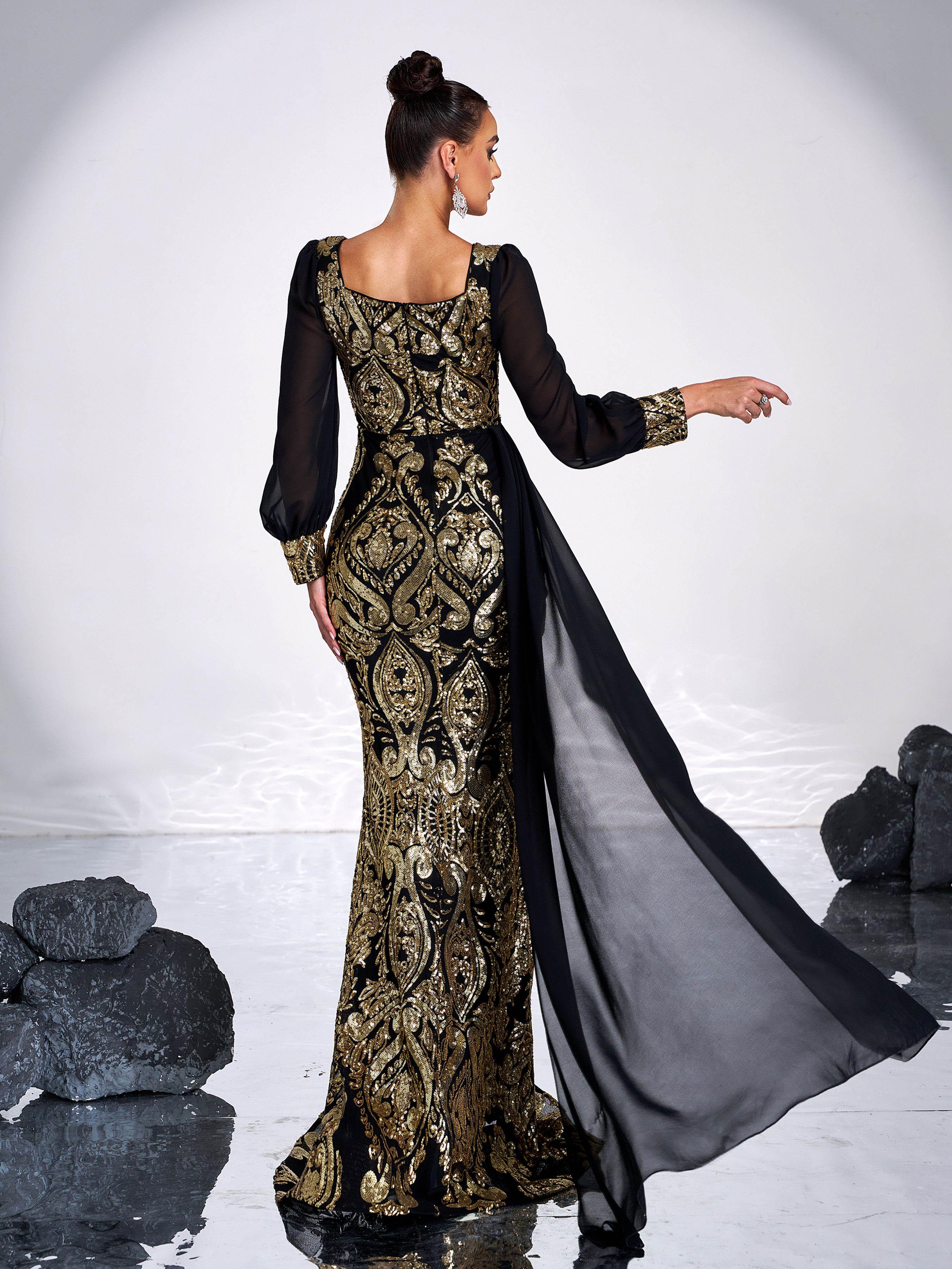 Luxurious Black & Gold Embroidered Gown