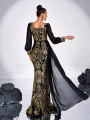 Luxurious Black & Gold Embroidered Gown