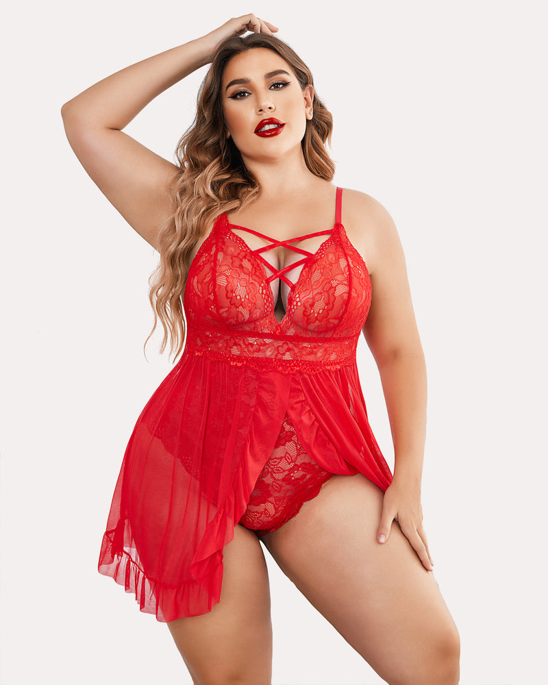 Plus Size FPrint Snap Crotch Babydoll