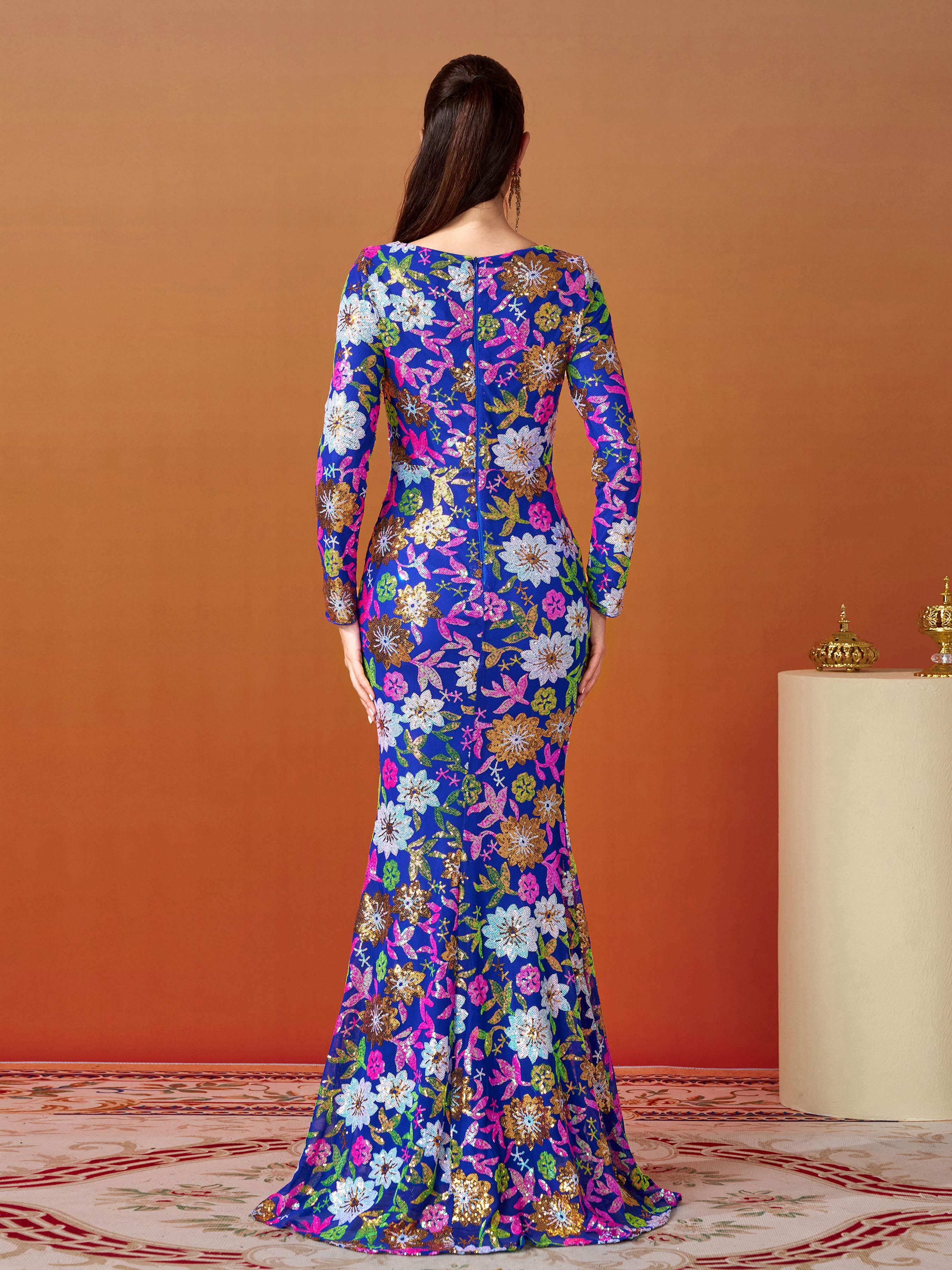 Crew Neck Floral Sequin Dress