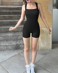 Square Neck Sleeveless Strappy Sleeveless Exercise Rompers jumpsuit