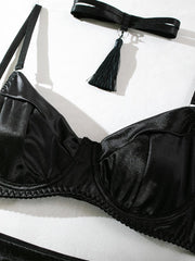 Satin Tassel Sexy Lingerie 4 Piece Set