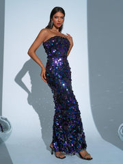 Tube Top Sequin Blue Maxi Dress