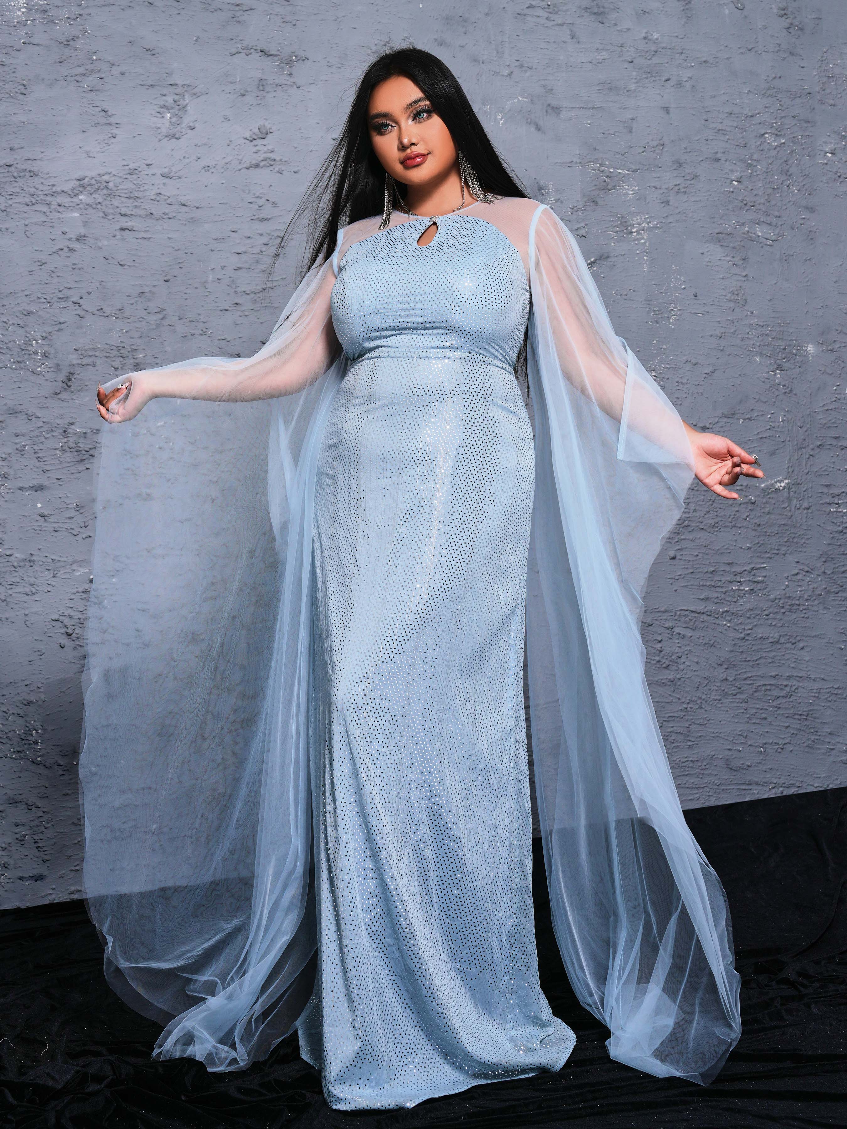 Plus Panel Sequin Cutout Maxi Dress