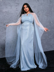 Plus Panel Sequin Cutout Maxi Dress