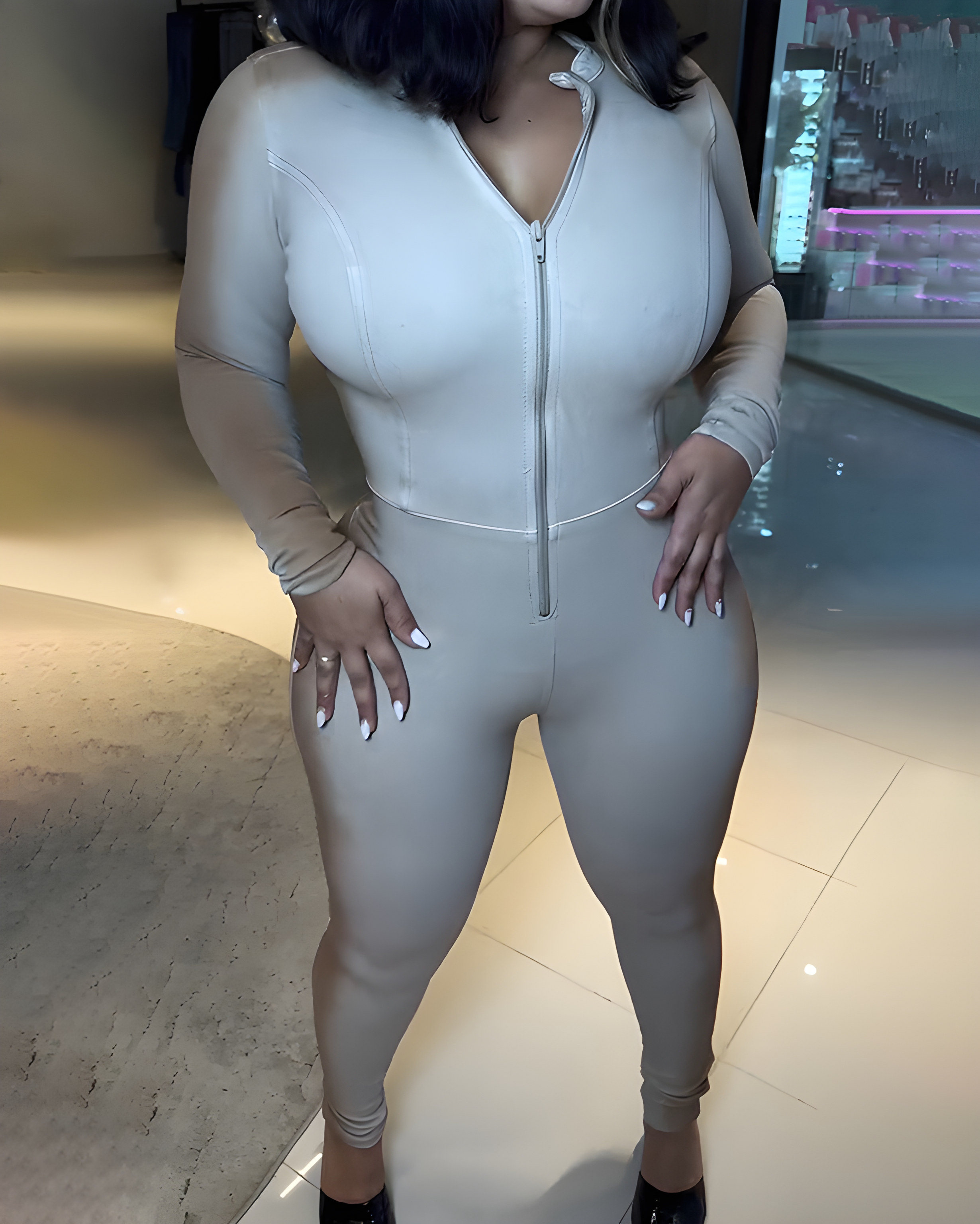 Front Zipper  Butt Lifter Long Sleeve Denim Bodycon Jumpsuit