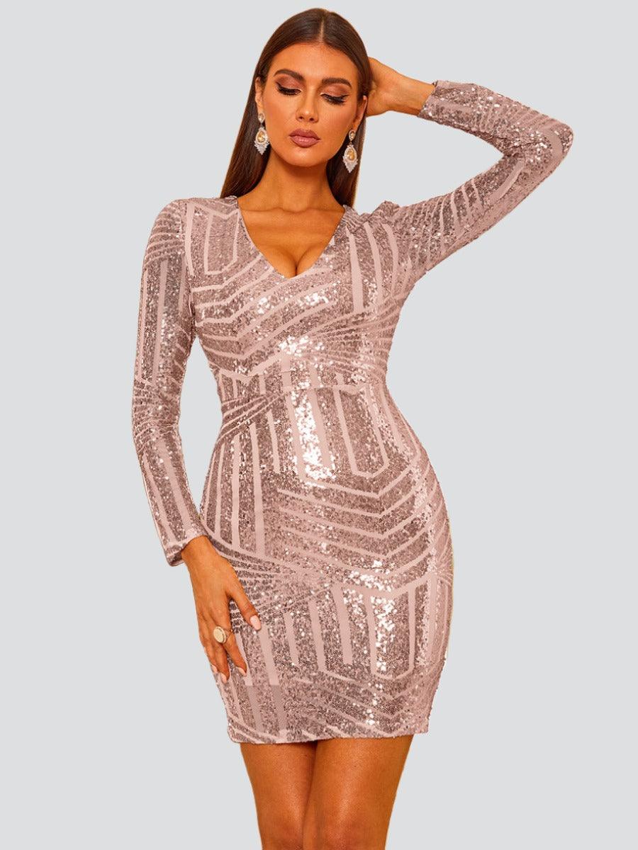 V-neck Long Sleeve Bodycon Dress
