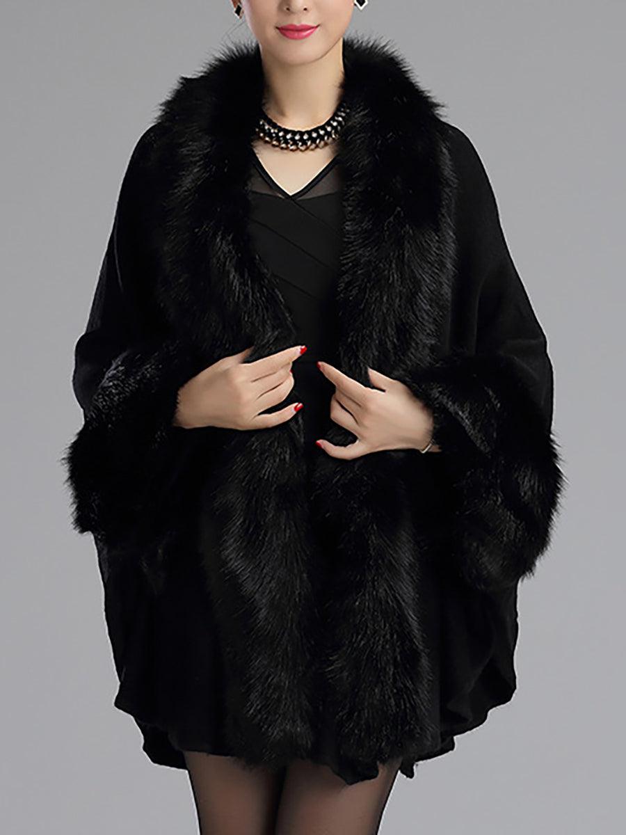 Loose Large Faux Fur Knitted Cardigan Cape