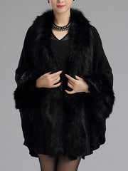 Loose Large Faux Fur Knitted Cardigan Cape