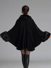 Loose Large Faux Fur Knitted Cardigan Cape