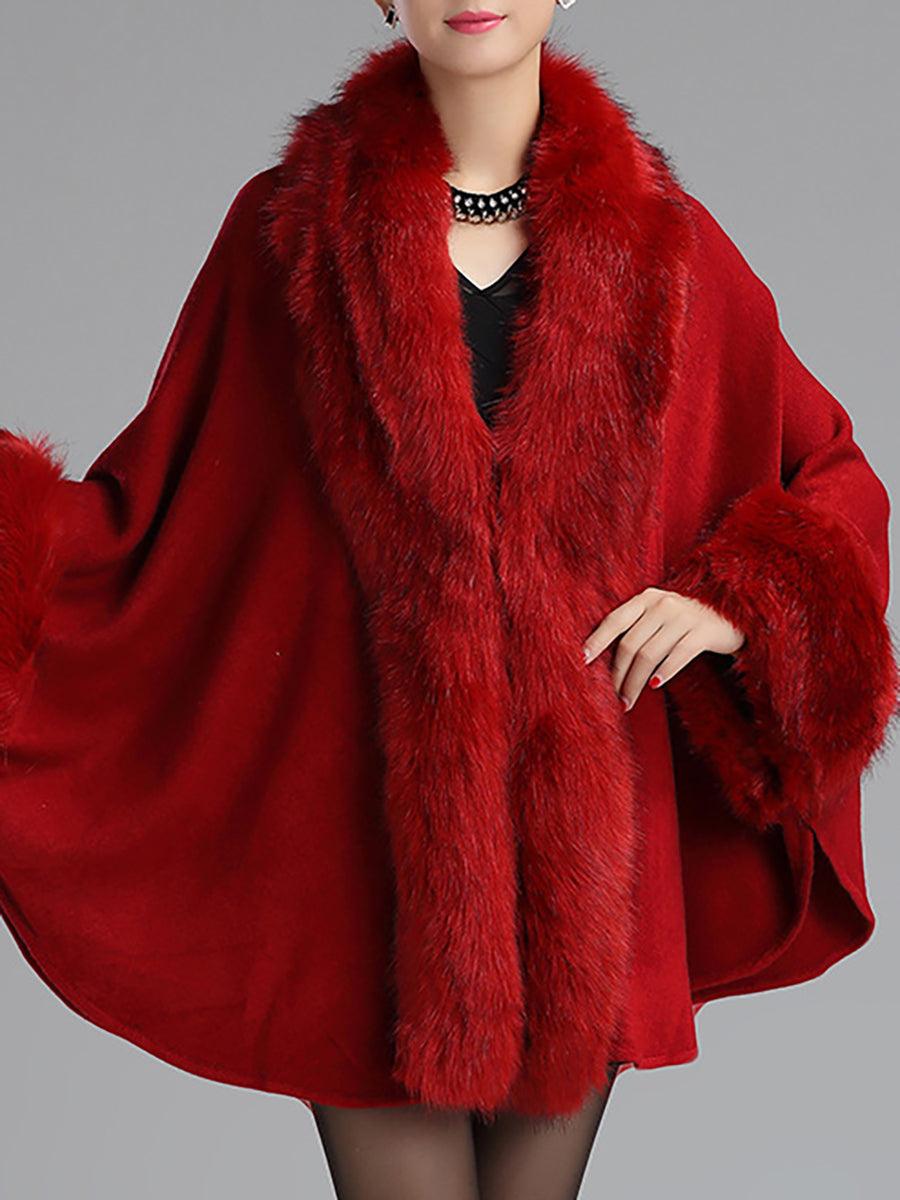 Loose Large Faux Fur Knitted Cardigan Cape