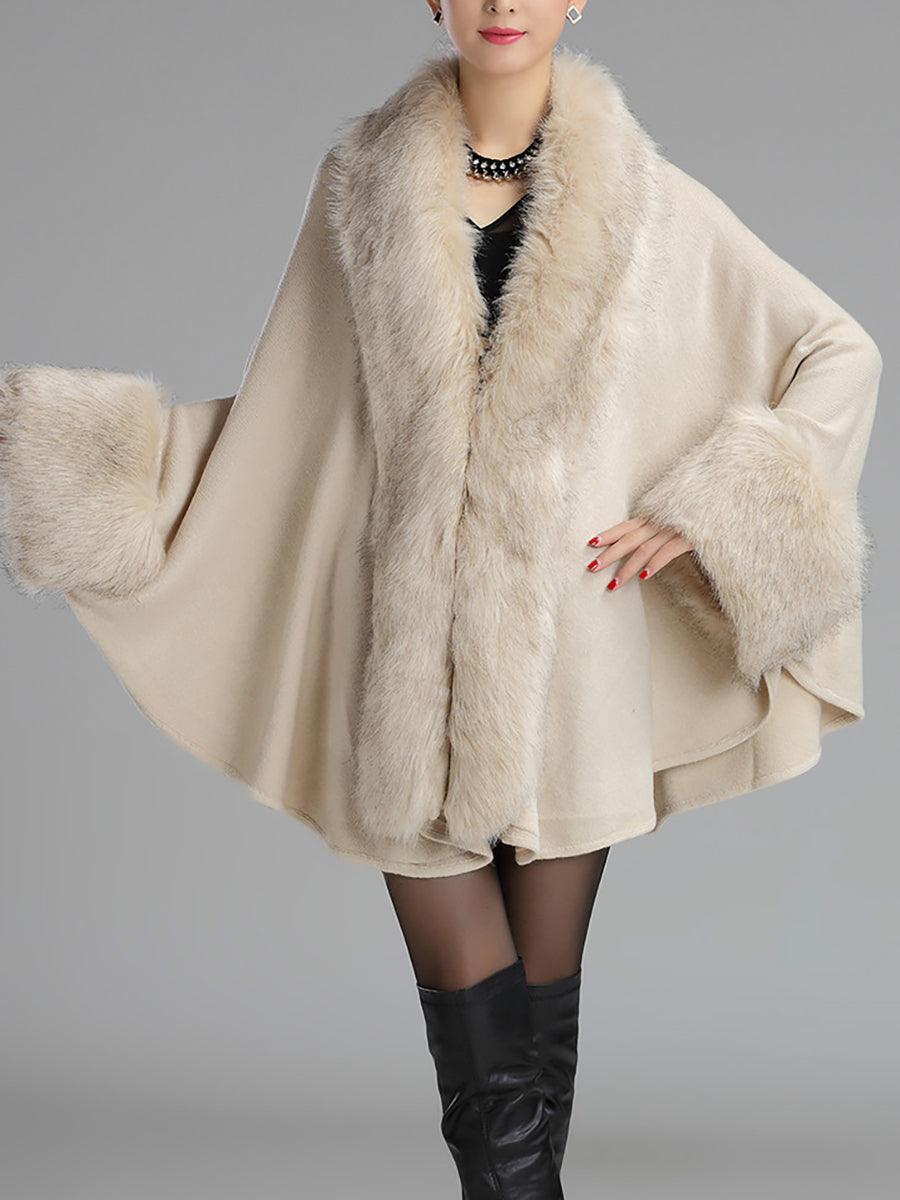 Loose Large Faux Fur Knitted Cardigan Cape