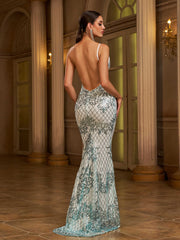 Mermaid Spaghetti Sequin Evening Dress