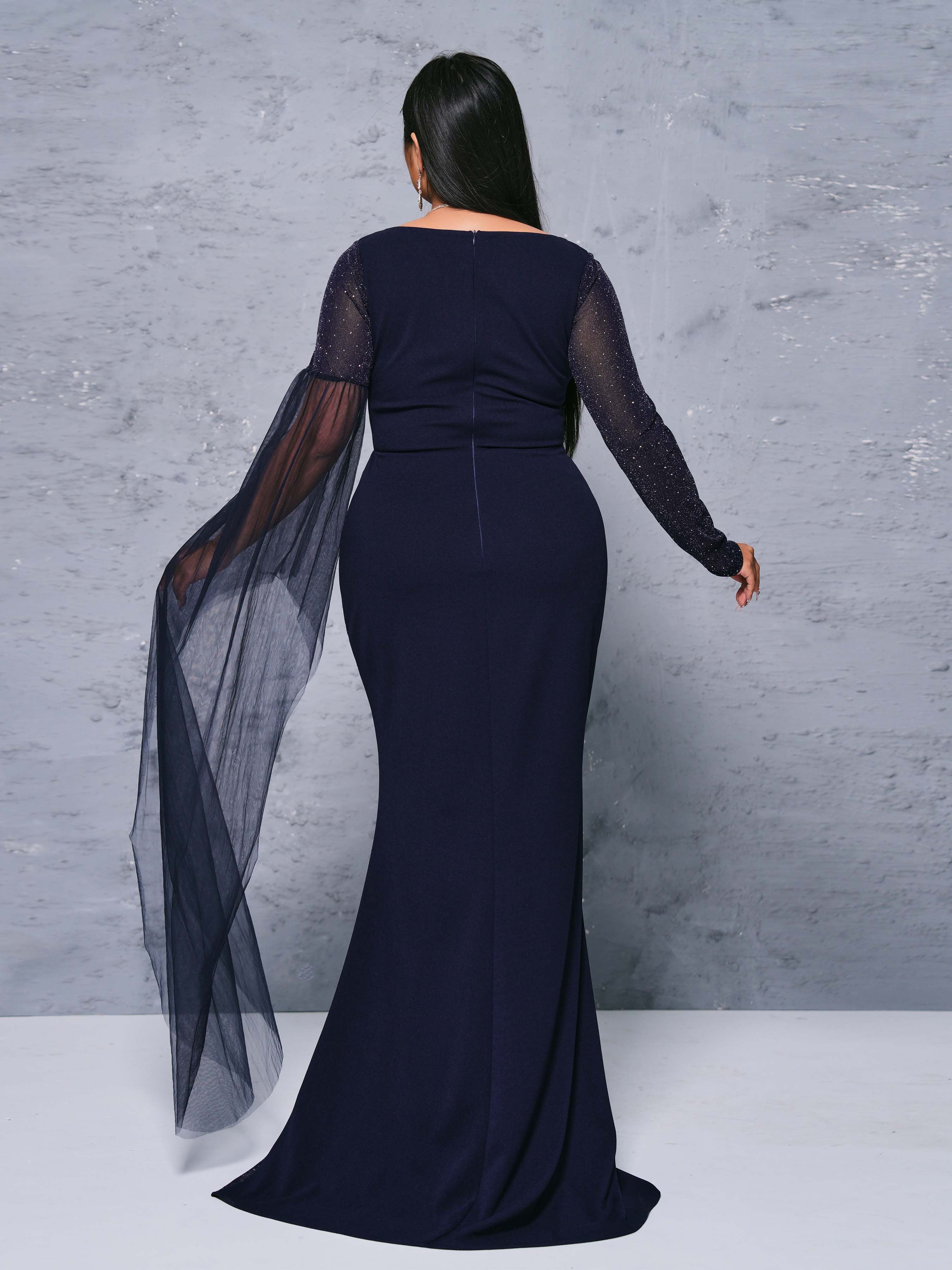 Plus Square Neck Panel High Split Dress