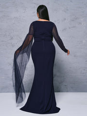 Plus Square Neck Panel High Split Dress