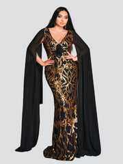 Plus V-neck Cape Sleeve Formal Dress