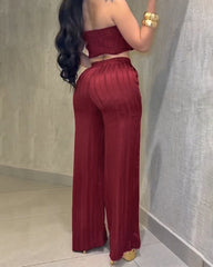 Shinny Bandeau Wide-Leg Slim Fit 2-Piece Set