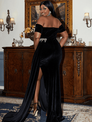 Plus Size Maxi Velvet Black Dress