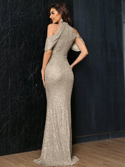 Cold Shoulder Mermaid Cutout Sequin Dress
