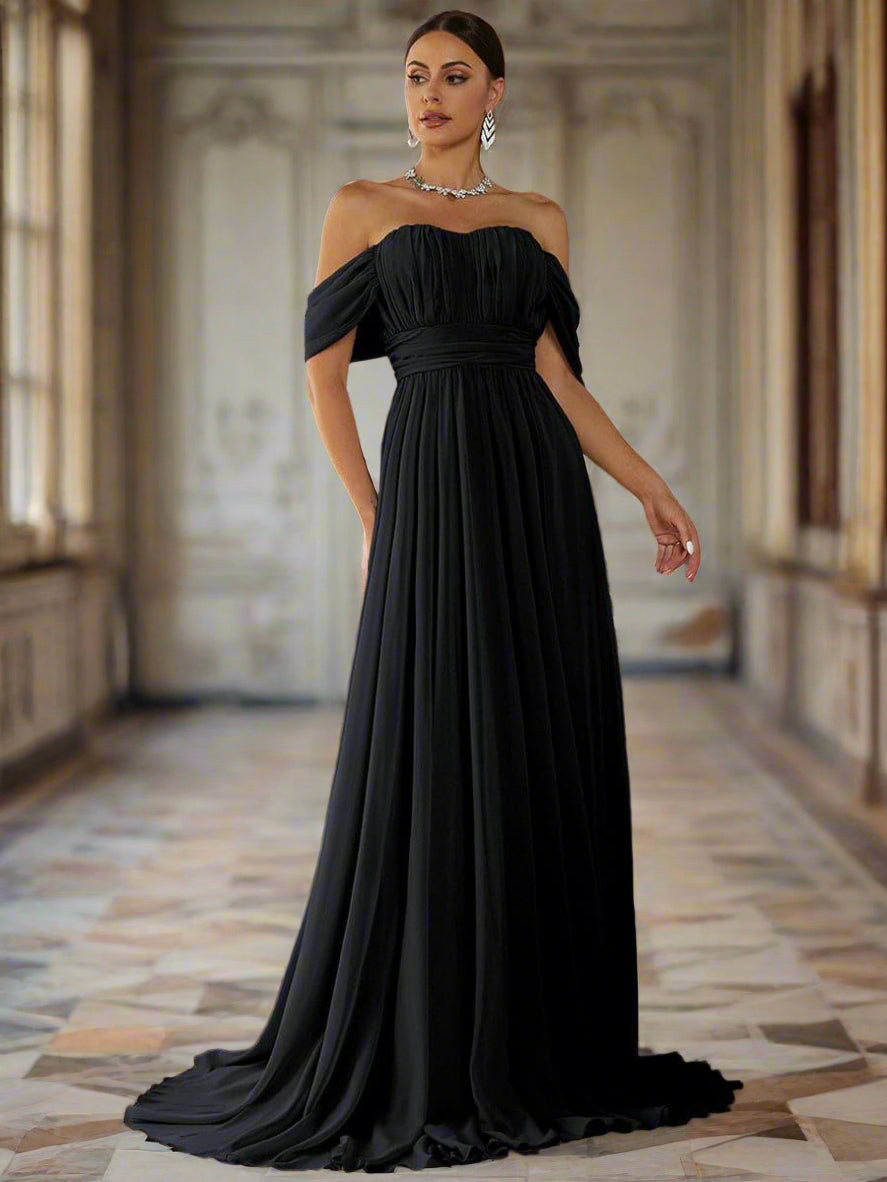 Off Shoulder Ruched Evening Dress