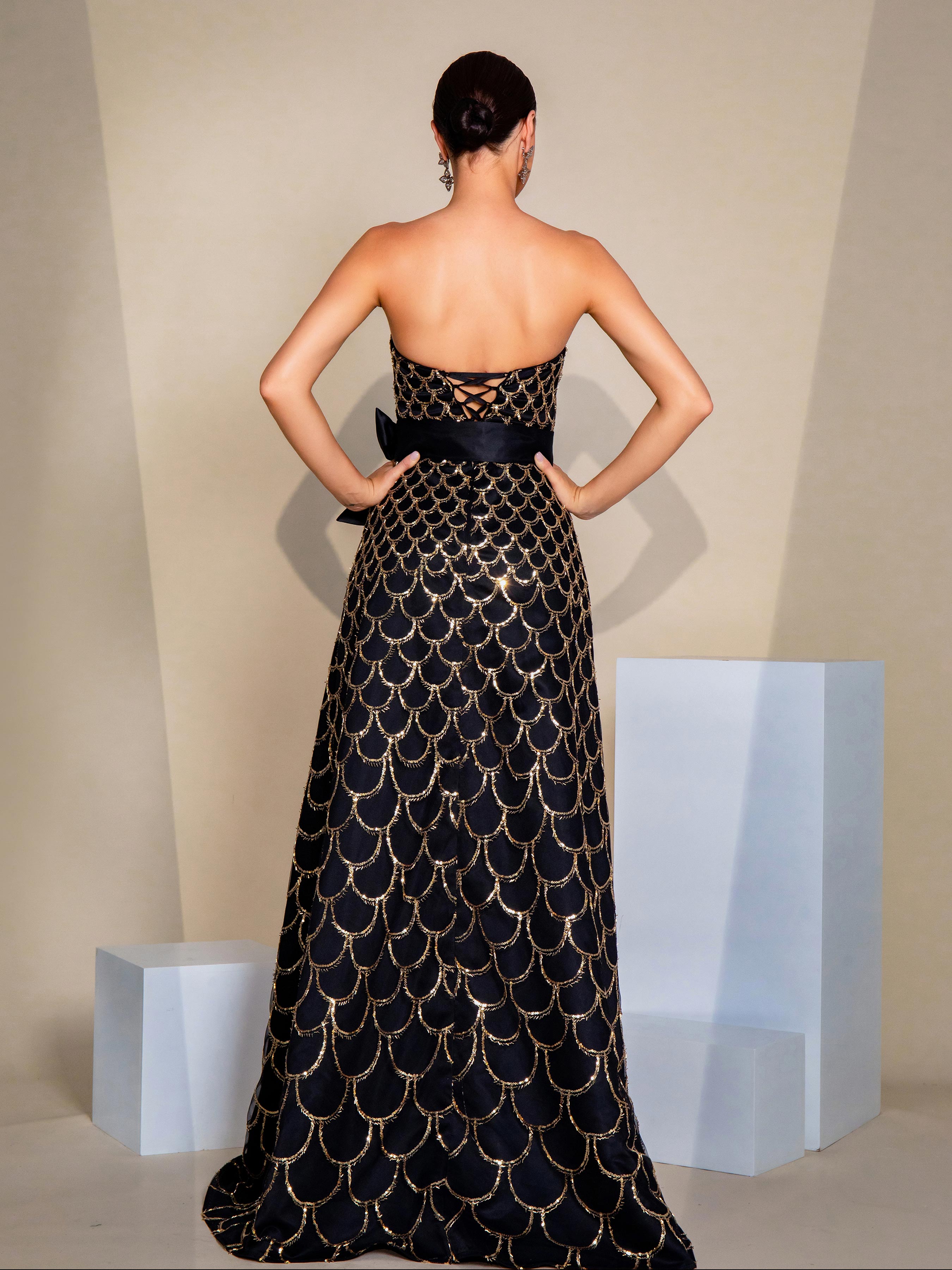 Fishscale Sequin Strapless A-line Dress