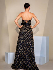 Fishscale Sequin Strapless A-line Dress