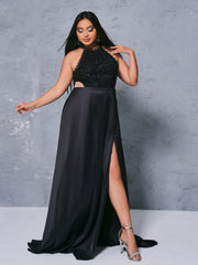 Plus Size Cutout Halter Split Dress