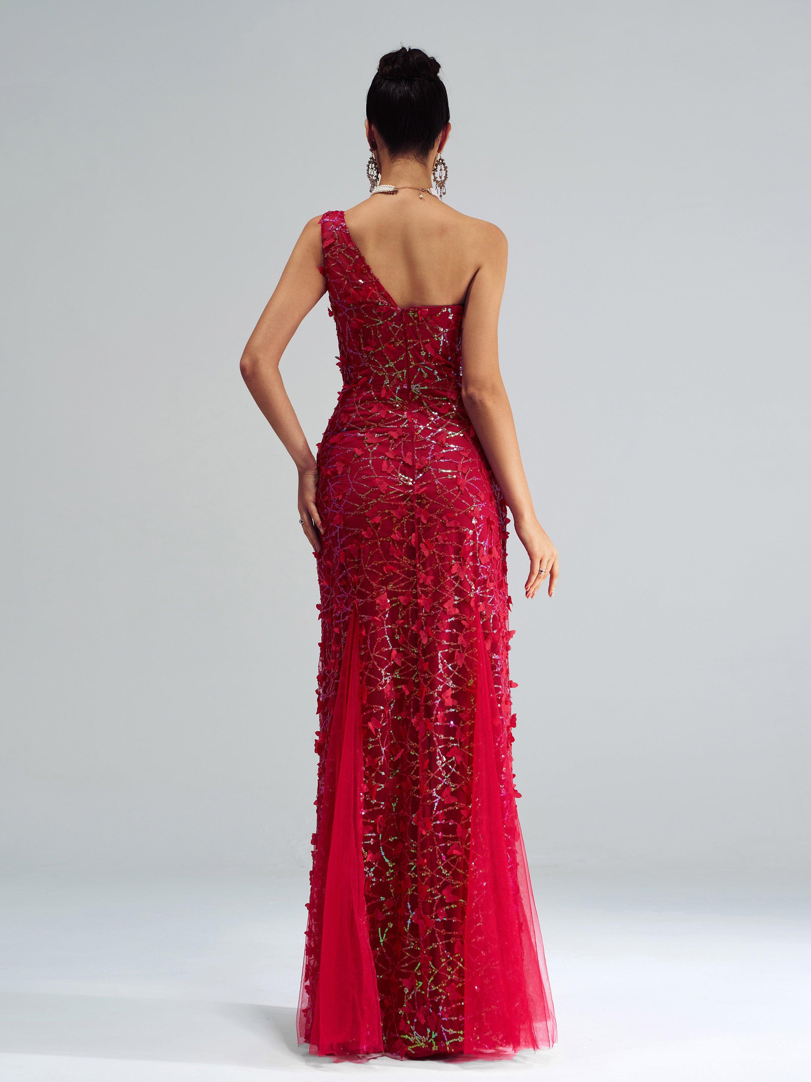Butterfly Off Shoulder Sequin Mermaid Dress