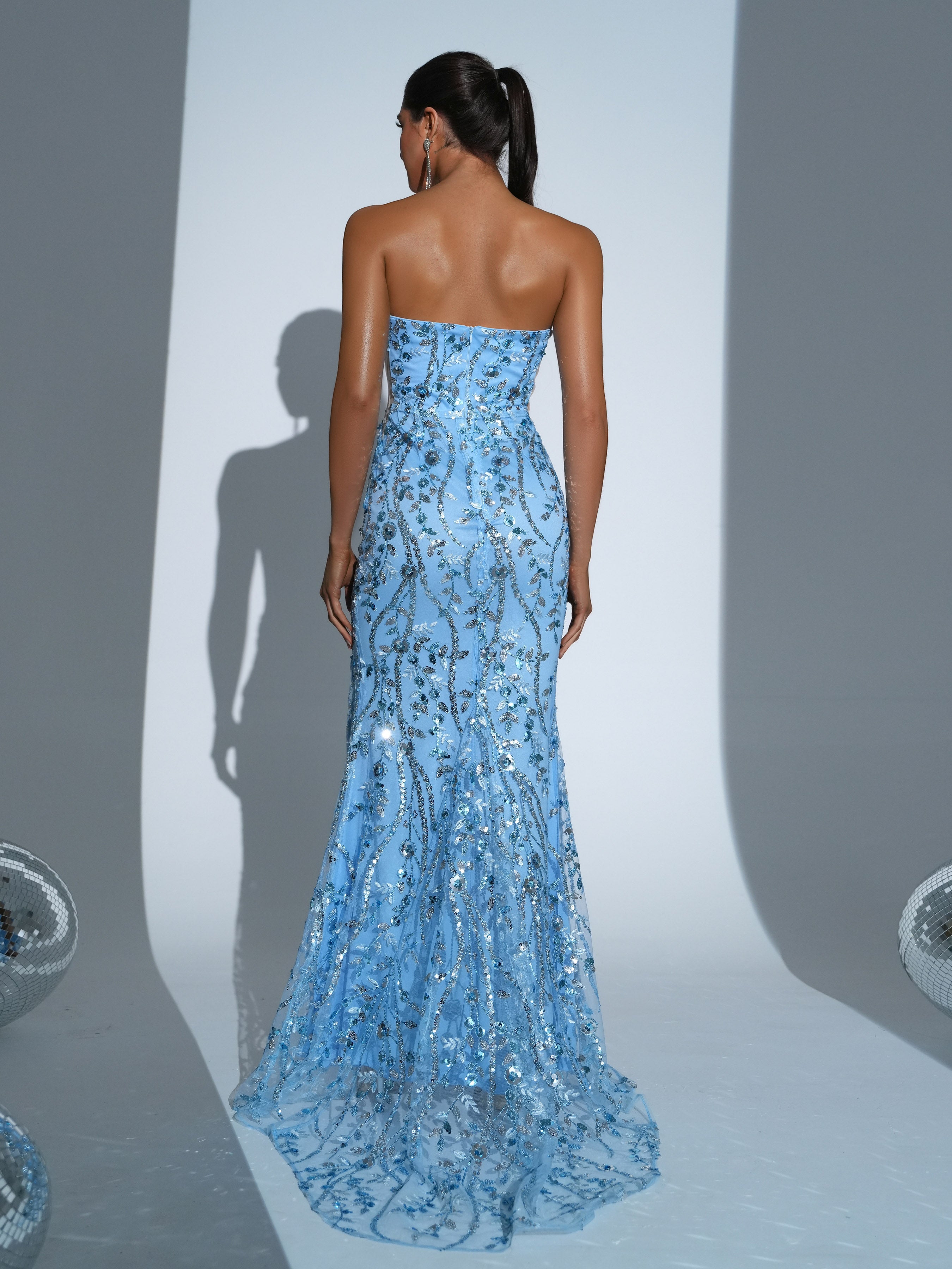 Strapless Sequin High Split Prom Dress