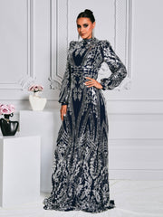 Long Sleeve Sequin Traditional Dress