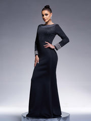 Elegant Black Long Sleeve Backless Prom Dress
