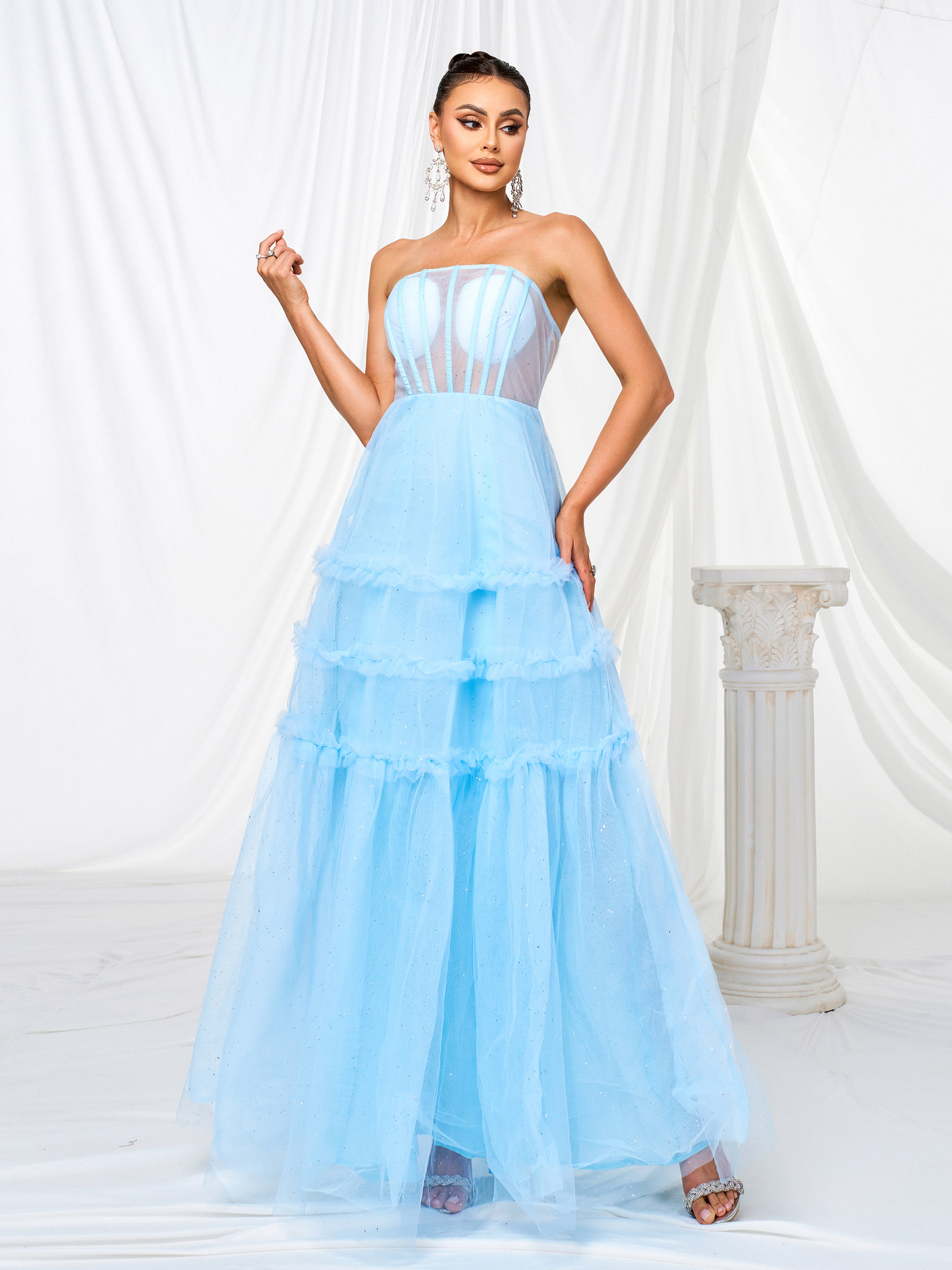 Tube Top Corset Cutout Tulle Dress