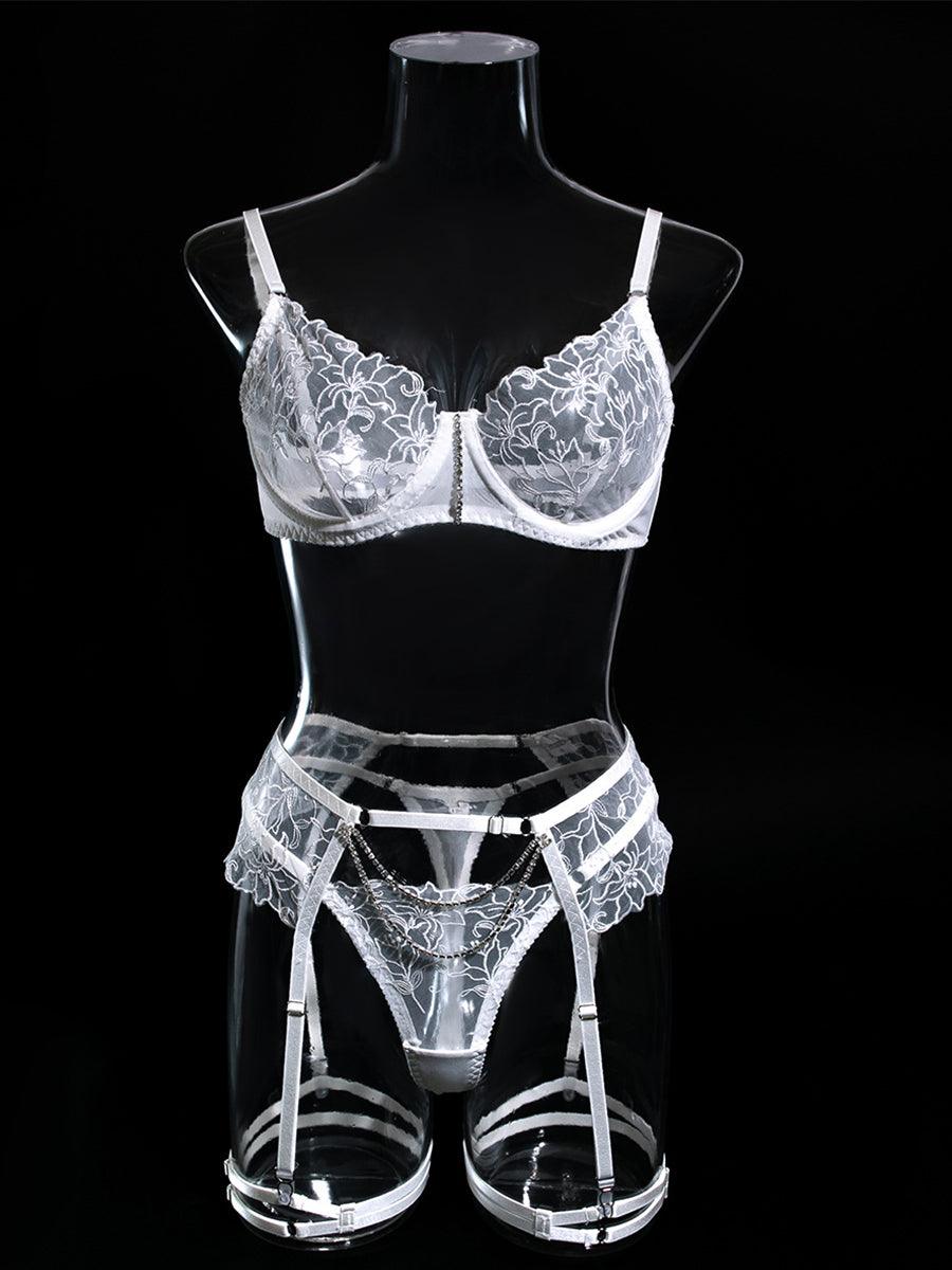 Embroidered Chain Lingerie Three-piece Set