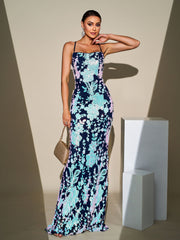 Open Back Lace-up Floral Sequin Dress