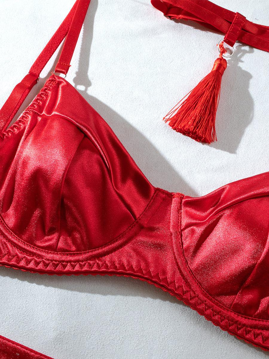 Satin Tassel Sexy Lingerie 4 Piece Set