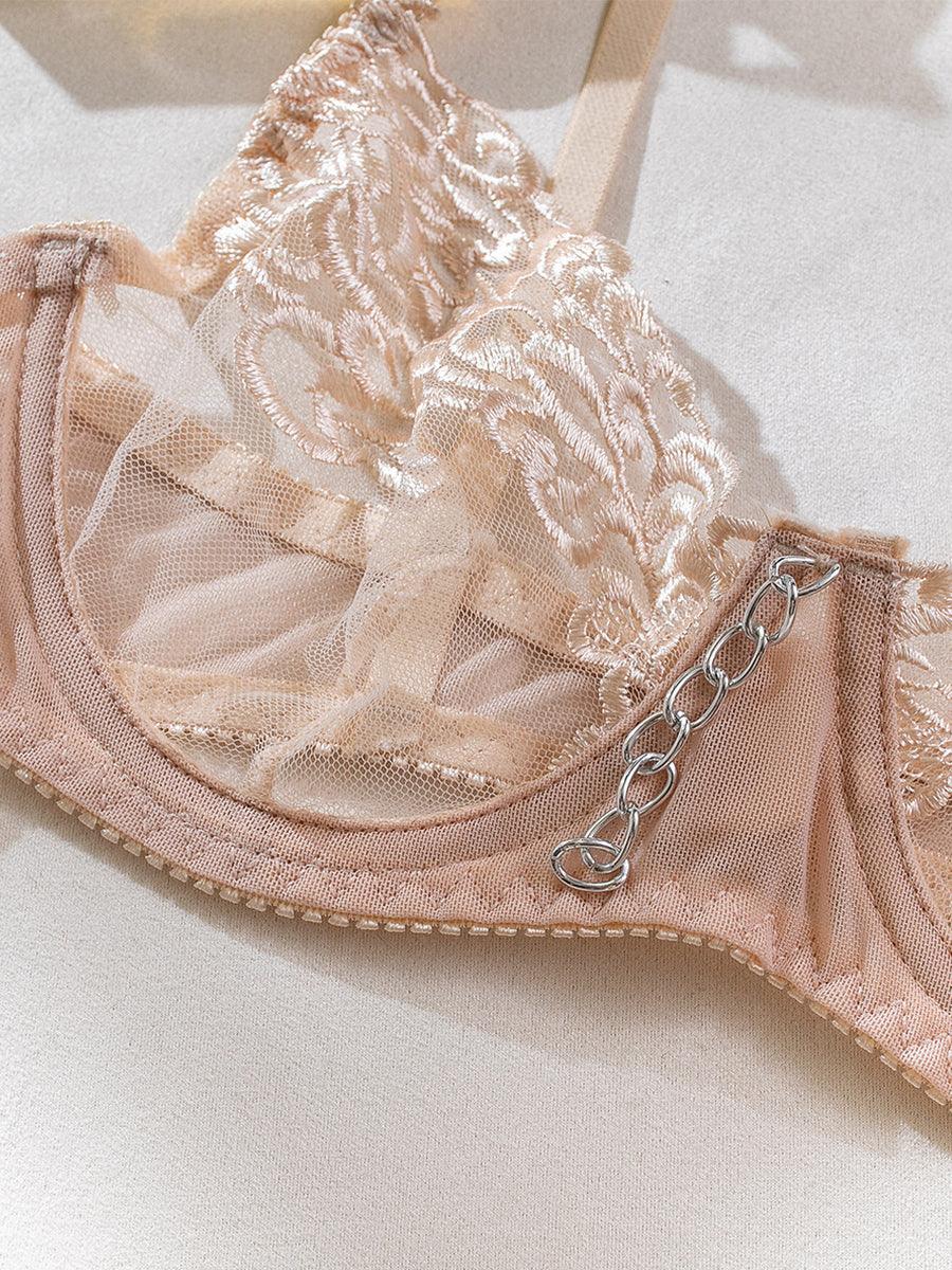 Metal Chain Embroidered Sexy Lingerie 4 Piece Set