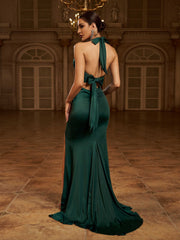 Halter Green Sleeveless Mermaid Evening Dress