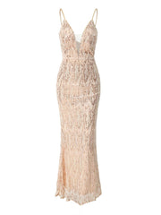 V-neck Sleeveless Sequin Maxi Dress