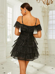 Cold Shoulder Tiered Sequin Party Dress