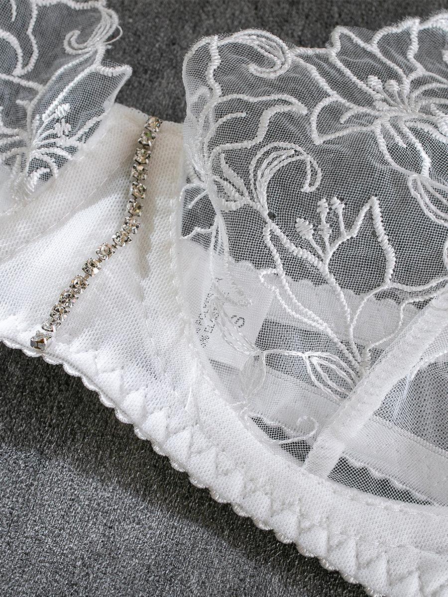 Embroidered Chain Lingerie Three-piece Set