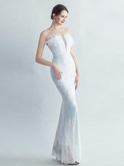 Spaghetti Straps Feather Gradient Sequin Dress