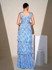 V-neck Sleeveless Sequin Layered Hem Dress