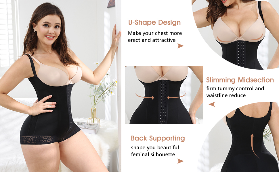 Tummy Control Low Back Open Bust Lace Shapewear
